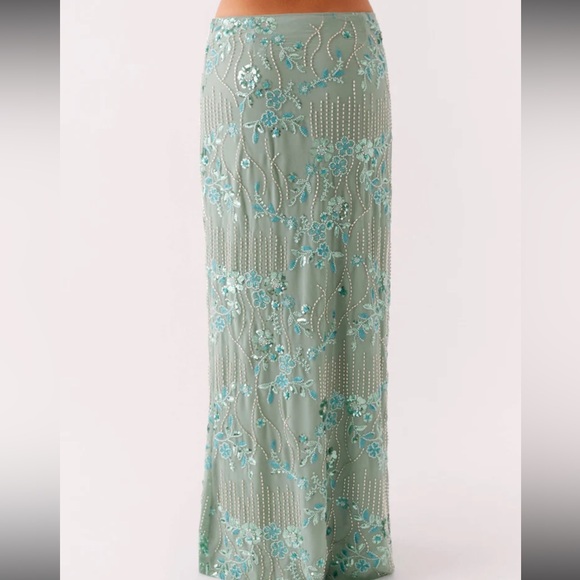 NWOT Peppermayo Corinna Low Rise Sequin Maxi Skirt - Mint Sz 2/XS - Picture 5 of 7